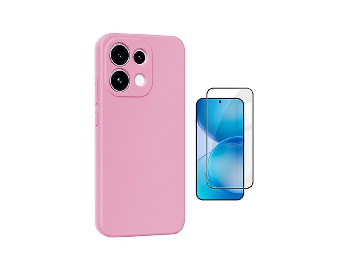 Kit Vidro Temperado Capa Silicone Líquido Phonecare Para Oppo Reno16 Pro - Rosa