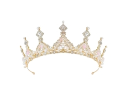 Diadema Reina Princesa De Oro Con Perlas Para Mujeres Y Niñas Corona De Boda