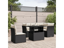 Vidaxl 6 Pcs Conjunto Sofás De Jardim C/ Almofadões Vime Pe Preto