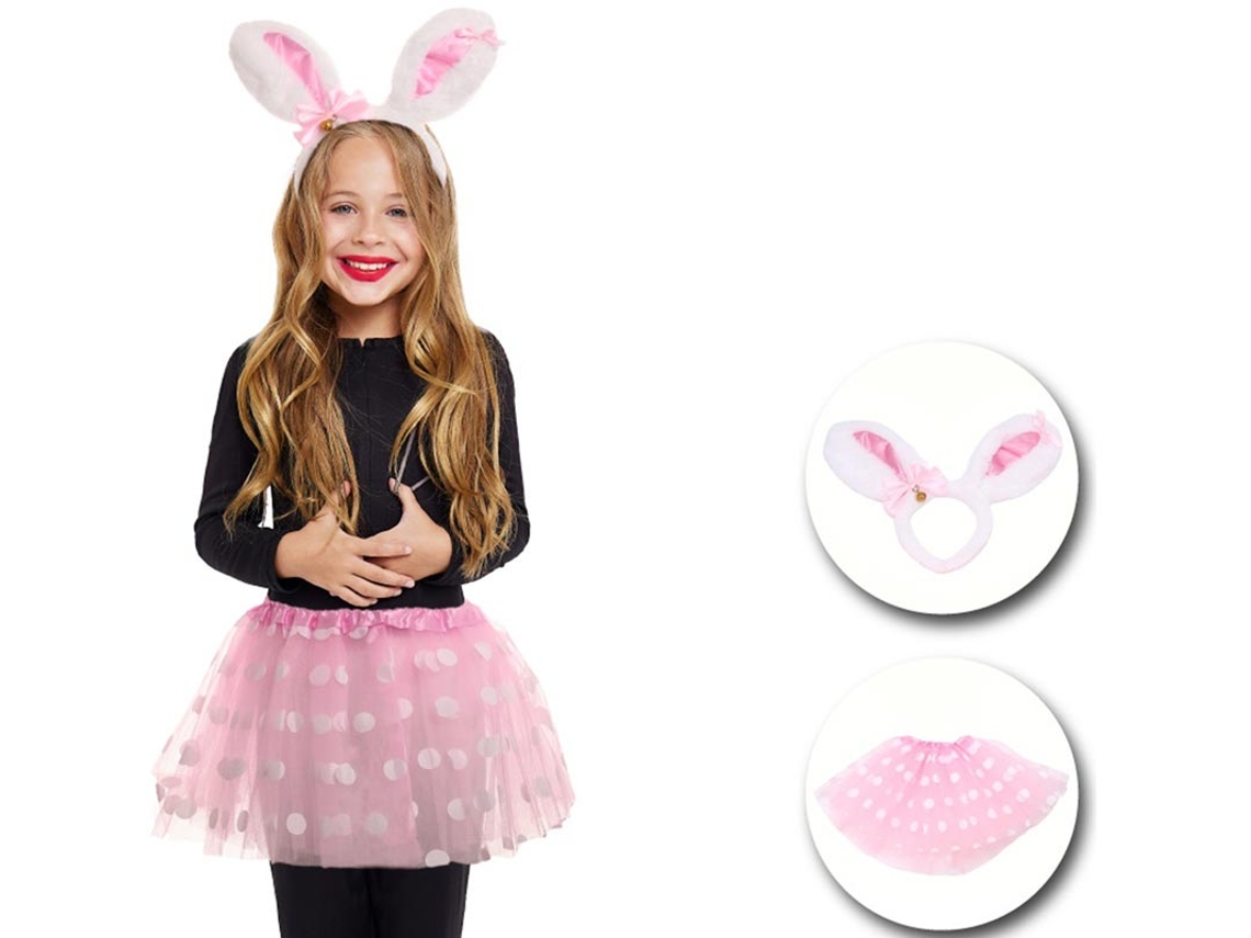 Kit Coelhinho Infantil de Bolinhas Tutu e Tiara