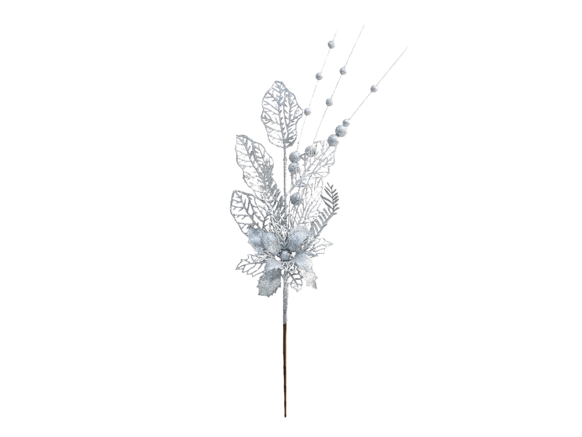 Laxiscreed Decoração De Natal Com Pó De Ouro, Flor De Lírio E Ramo Prata, 42cm