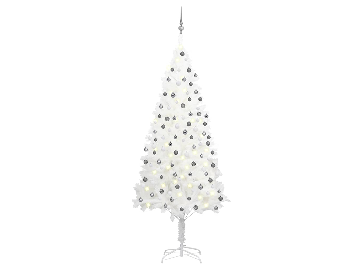 Vidaxl Árvore Natal Artificial Pré-iluminada C/ Bolas 210 Cm Branco