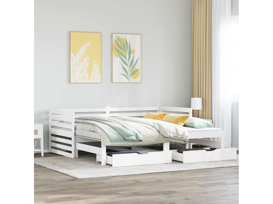 Vidaxl Sofá-cama C/ Gavetas 90x200cm Madeira De Pinho Maciça Branco