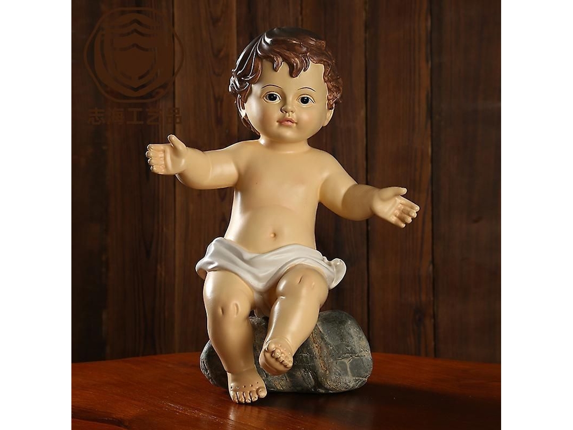 Presépio de resina com o Menino Jesus na manjedoura - Decoração natalina para ambientes internos - Presente de Natal para casa