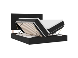 SYFAX™ Cama de Armazenamento Led com Colchão Preto 180 X 200 Cm Veludo
