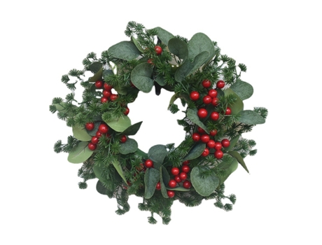 Guirlanda de Natal para Porta, Grande, com Berries e Enfeites Vermelhos CRRYNUO