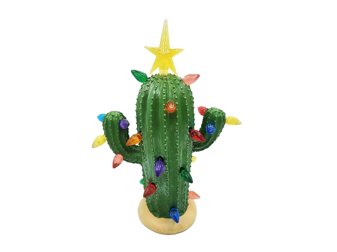 Adorno de Cacto de Natal com Luzes em Resina Nostálgico para Mesa Decoração de Natal | S/MARCA