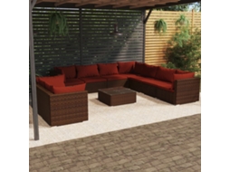 Vidaxl 10 Pcs Conjunto Lounge Jardim C/ Almofadões Vime Pe Castanho
