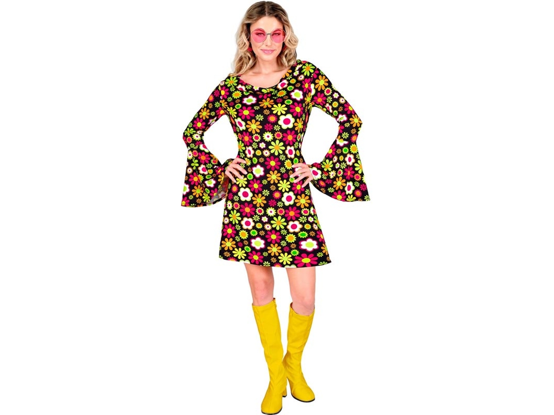 Fato de hippie floral escuro dos anos 60 para mulher