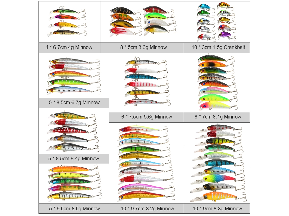 Kit de 71 Señuelos Mixtos para Pesca Minnow Crankbaits Señuelos Duros Artificiales para Bass Carpa S/MARCA