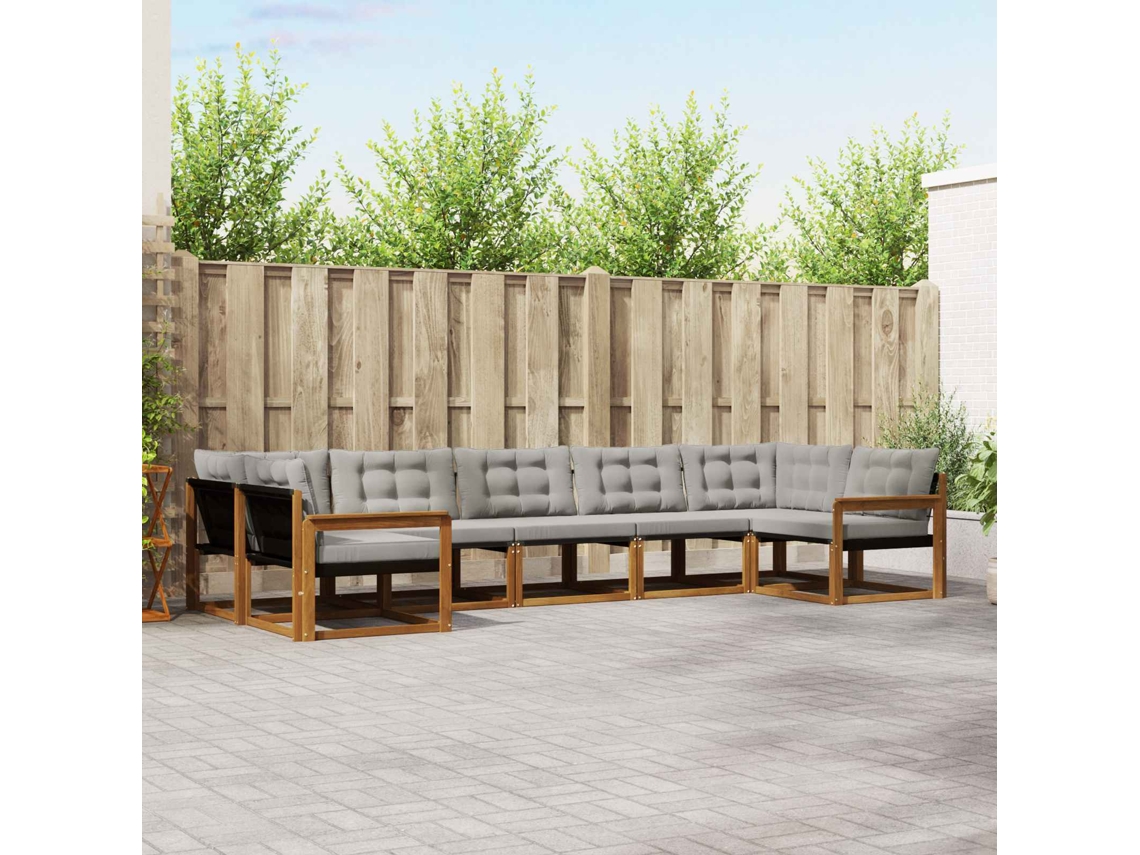 Vidaxl Conjunto De Sofás Para Exterior 7 Unid. Cinza Natural E Claro