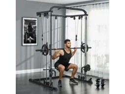 Máquina De Musculação Multifuncional Com Suporte Para Agachamentos E Barra De Pesos, 210x132x225 Cm, Na Cor Preta.