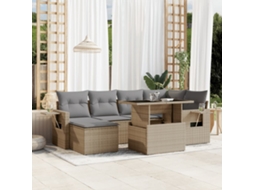 Vidaxl 7 Pcs Conjunto De Sofás P/ Jardim Com Almofadões Vime Pe Bege