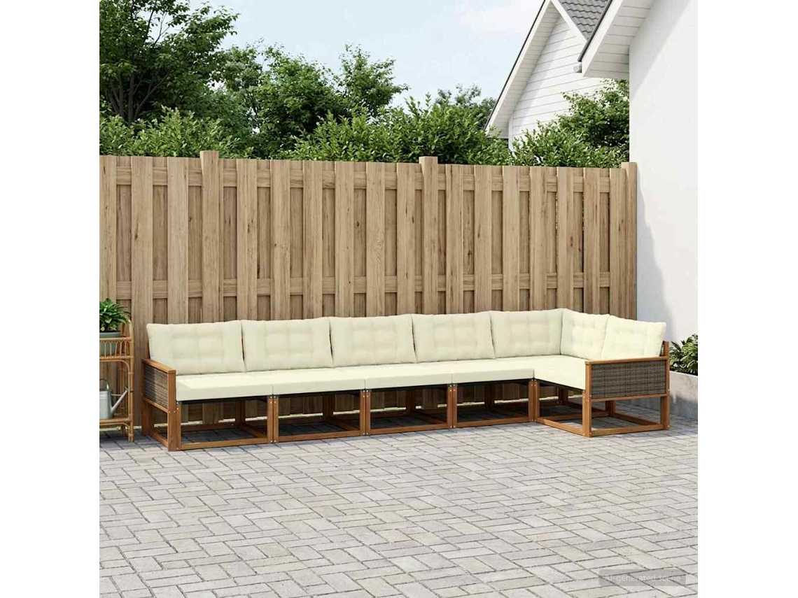 Vidaxl Conjunto De Sofás Para Exterior 6 Pcs Natural E Creme