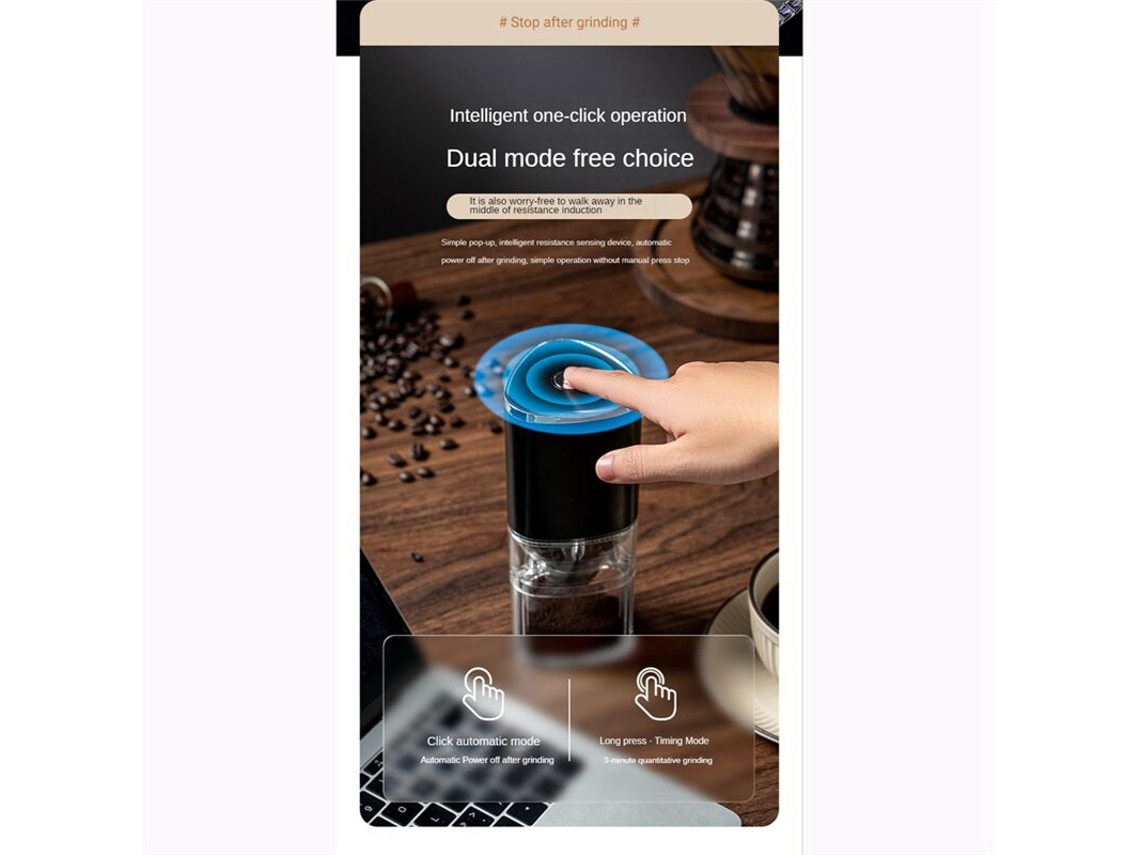 Moedor De Café Elétrico 155ml, Cerâmica, Portátil, Branco, Para Grãos De Café E Especiarias, Uso Em Casa, Escritório E Viagens