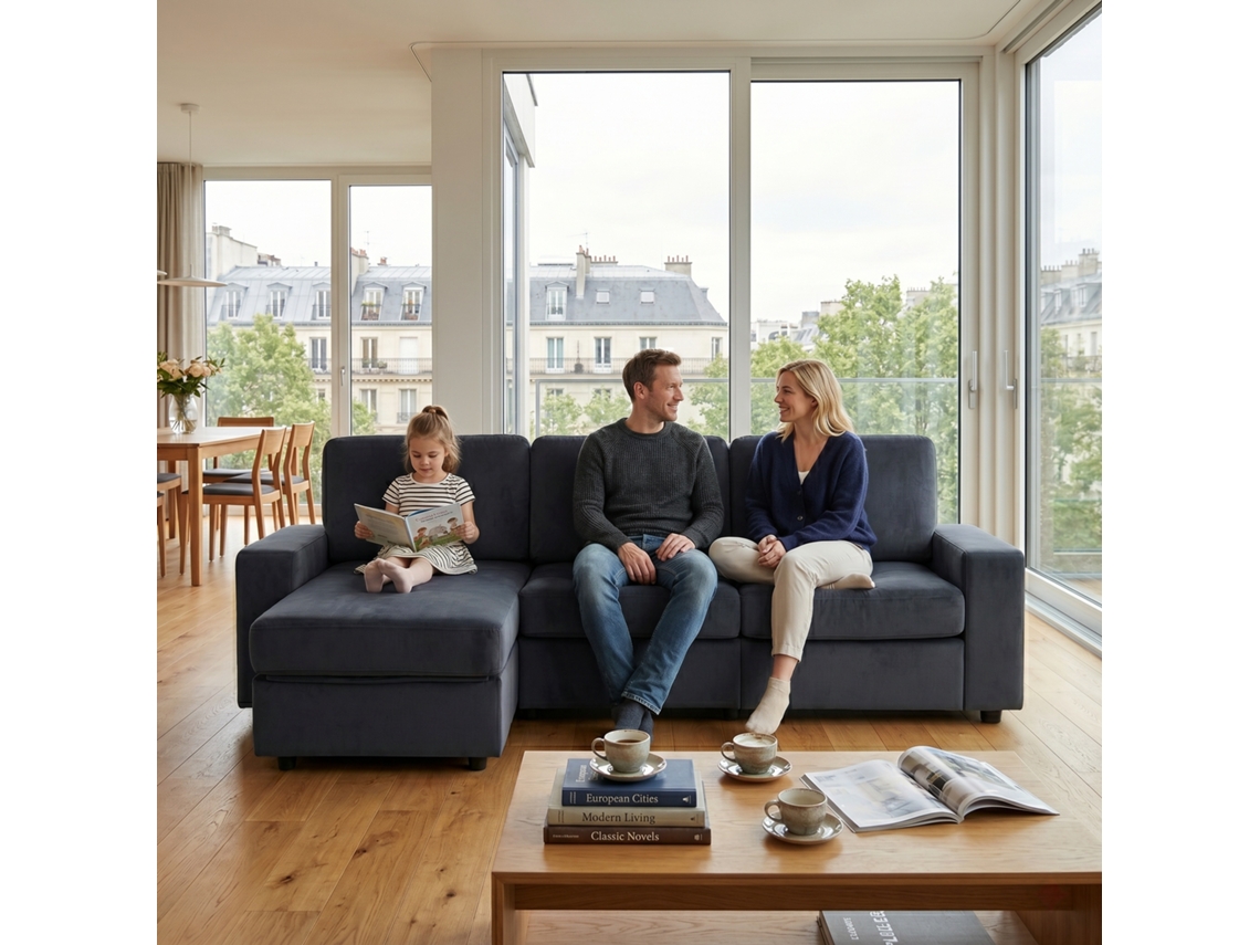 Sofá Modular, Com Espaço De Arrumação, Para Sala De Estar, Cinza Escuro