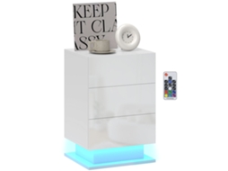 Criado mudo com Luz Led Ajustável com Controle Remoto e 3 Gavetas 40x35x60 Cm Branco