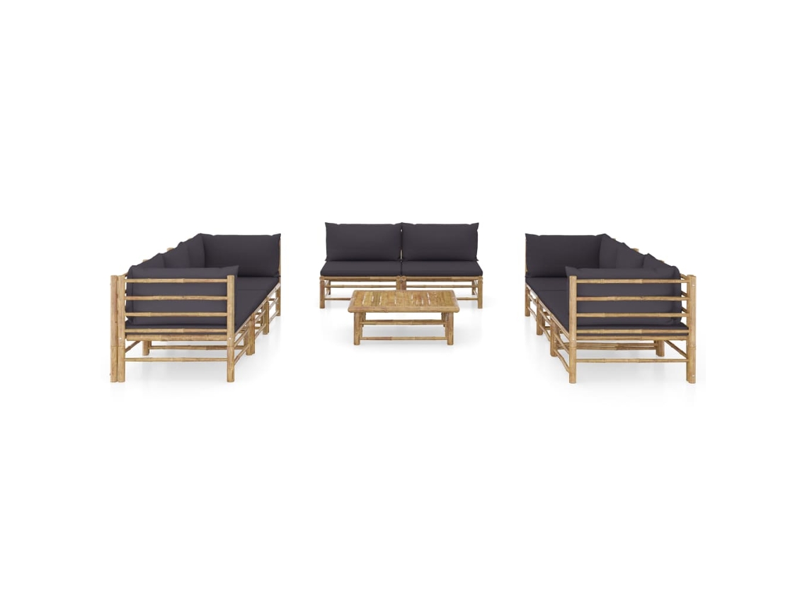 Maison Exclusive - 9 Pcs Conj. Lounge Jardim Em Bambu C/ Almofadões Cinza-escuro