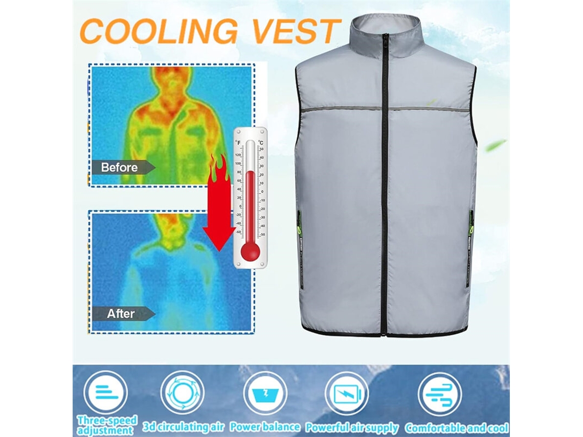 Cinza 2xl Tengoo Colete Três Velocidades Vento Resistente Calor Usb Proteção Solar Resfriamento Contínuo Dois Ventiladores Verão