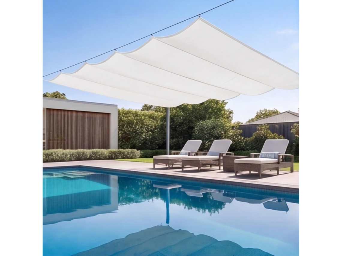 Vela De Sombra Retrátil Ondulada À Prova D'água 120 X 300 Cm Em Tecido Pes Branca Para Pátio, Terraço