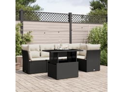 Vidaxl 6 Pcs Conjunto Sofás De Jardim C/ Almofadões Vime Pe Preto