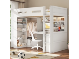 Cama Alta Em Madeira Maciça E Mdf Branca 90x200 Cm