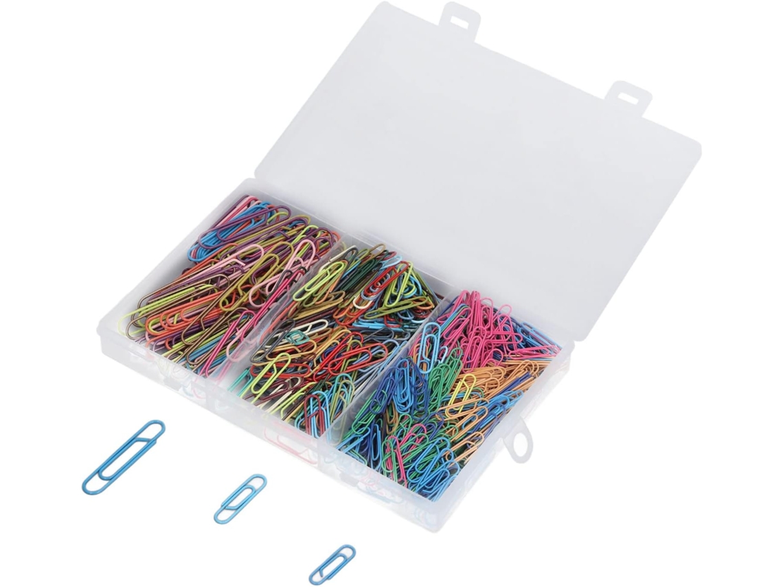 Conjunto De 525 Clipes Papel Coloridos, Caixa Com 3 Compartimentos E Estrutura Em Plástico Reforçado Ferro, Ideal