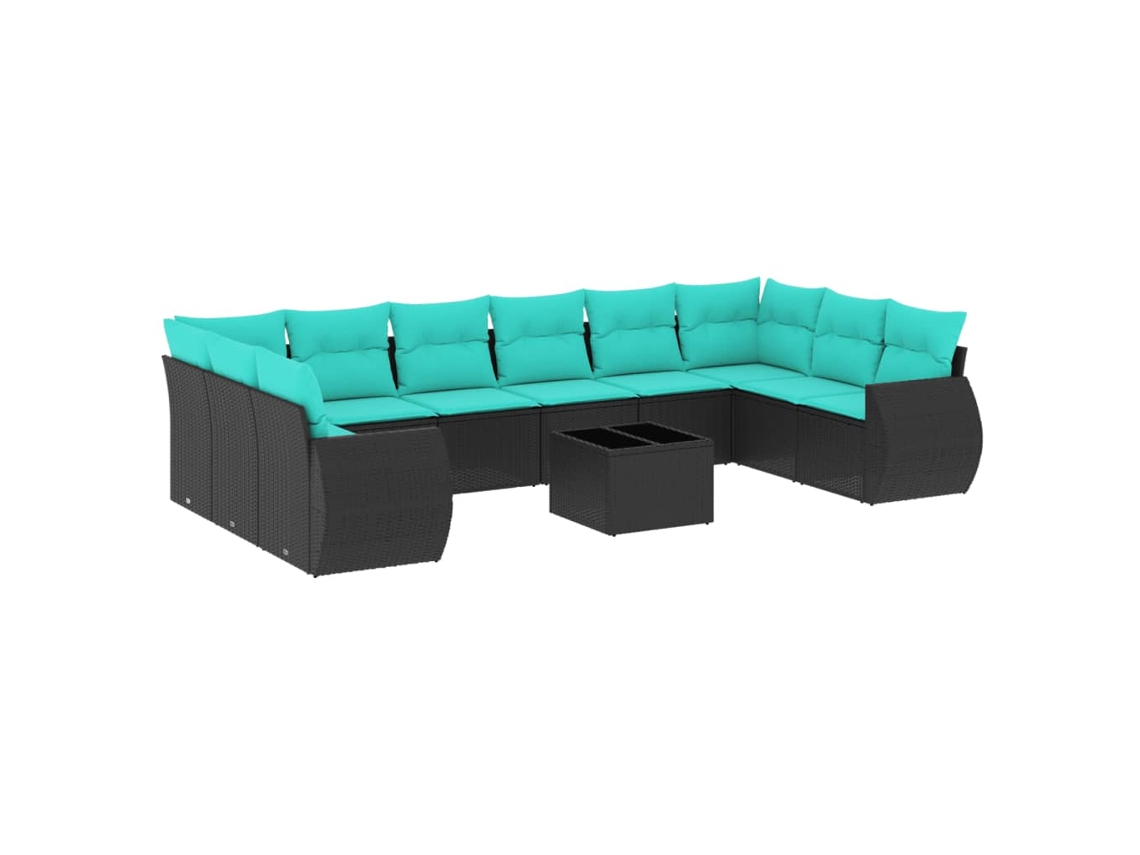 Conjunto de Sofá de Jardim, 11 Peças, Almofadas, Rattan Preto MAISON EXCLUSIVE