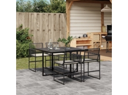 Conjunto 5 Peças Jantar P/ Jardim C/ Almofadões Vime Pe Preto Dkd Home Decor