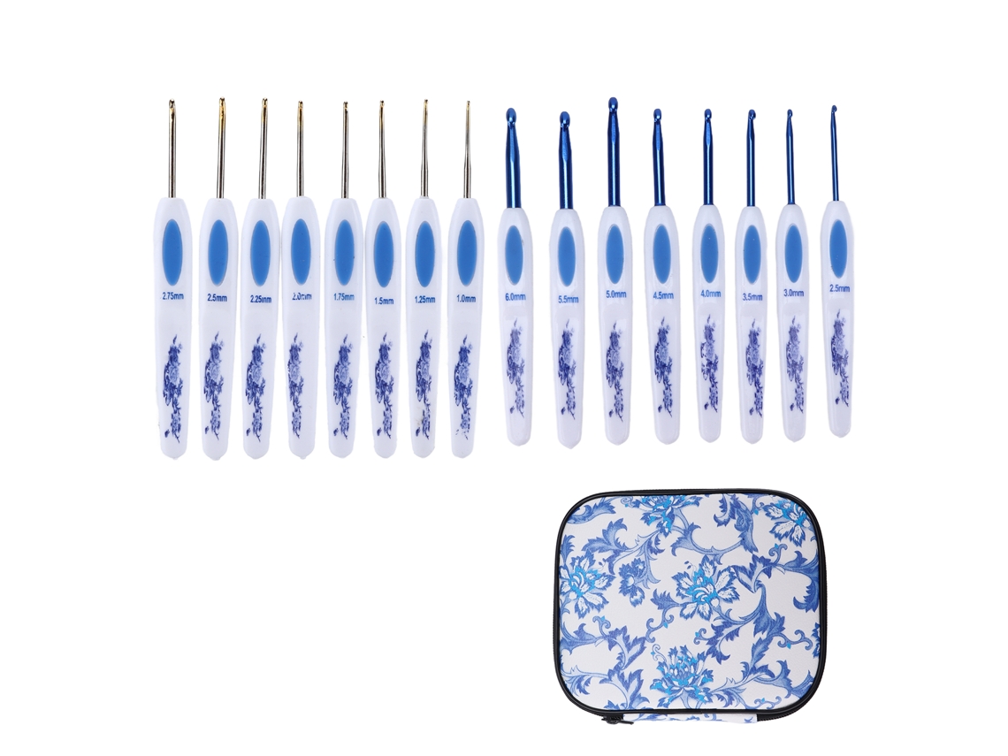 Conjunto De Agulhas De Crochê Ergonômicas Com Cabo Confortável E Resistentes Para Tricô E Crochê, Ideais Para Iniciantes E Entusiastas. Cor Azul.