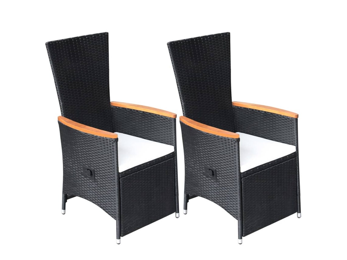 Cadeiras Jardim Reclináveis 2 Pcs C/ Almofadões Vime Pe Preto Dkd Home Decor