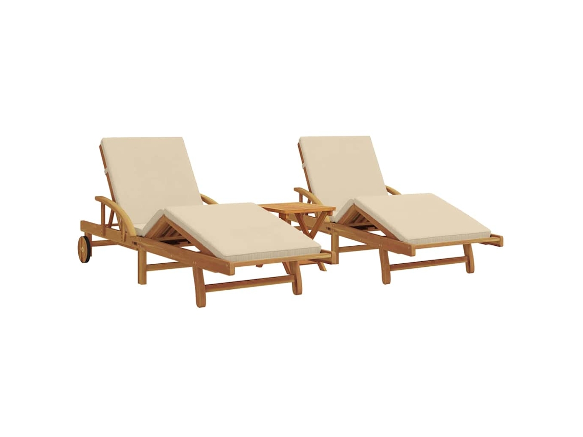 Conjunto 3 Espreguiçadeira Vidaxl Bege Madeira De Acácia Maciça (200 X 67 X 84 Cm)