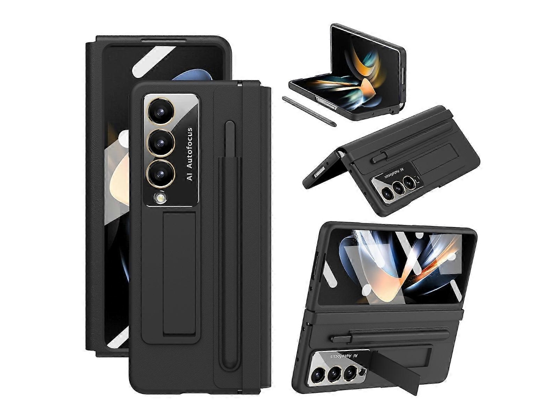 Capa De Celular Em Pu + Pc Com Cobertura Total E Compartimentos Para Caneta Para Samsung Galaxy Z Fold4.