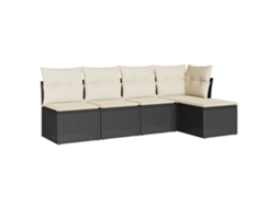 Conjunto de 5 Sofás de Jardim com Almofadões Vime Pe Preto MAISON EXCLUSIVE (5 pcs)