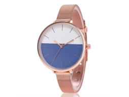 Relógio de Pulso Feminino de Quartzo com Cinto de Malha e Mostrador Bicolor Royal Blue Zhoulianfa