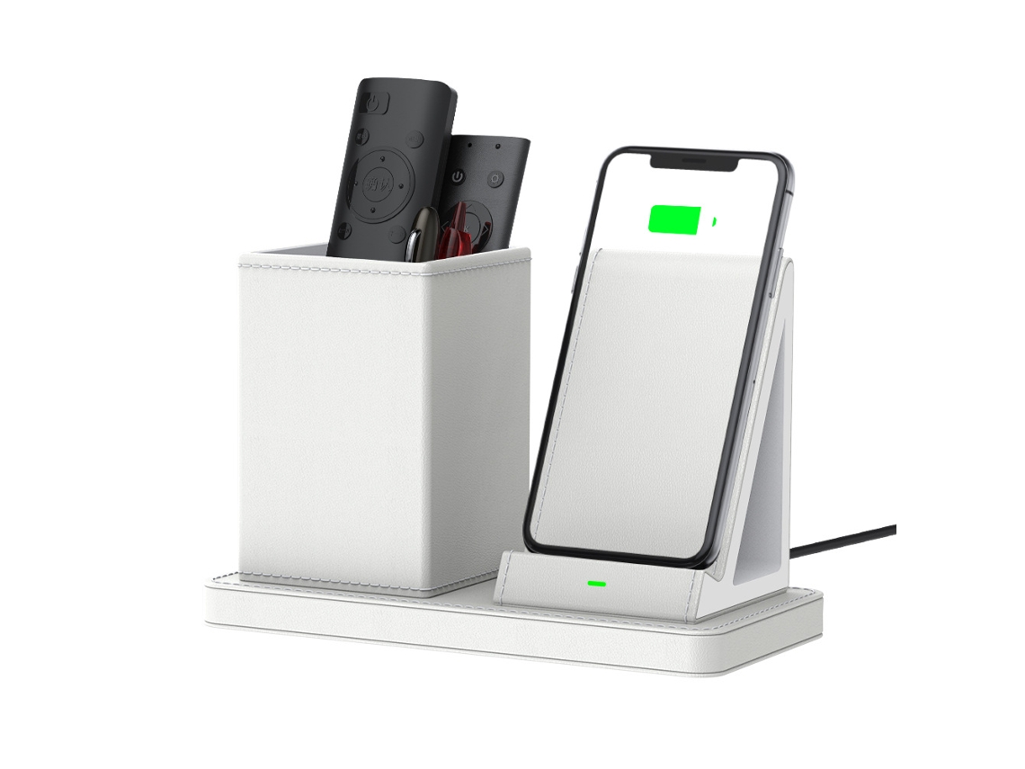 Porta Lápis Para Mesa De Escritório Com Carregamento Wireless De 10w, Organizador 1 Peça Igvtrade (branco)