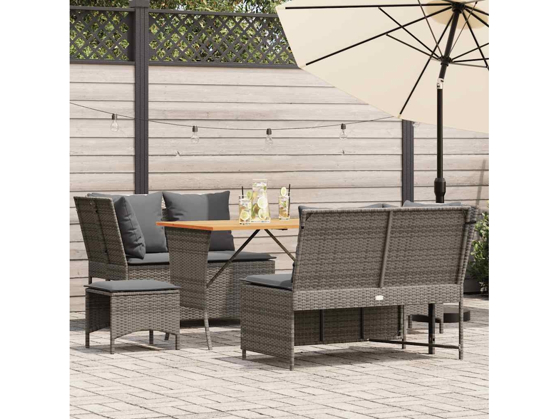 Vidaxl 5 Pcs Conjunto Sofás De Jardim C/ Almofadões Vime Pe Cinzento