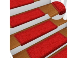 Vidaxl Tapetes De Escada 15 Peças 65x21x4 Cm Vermelho Com Borda Retangular