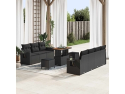 Vidaxl Conjunto De Sofá De Jardim Com Almofada 10 Pcs Preto