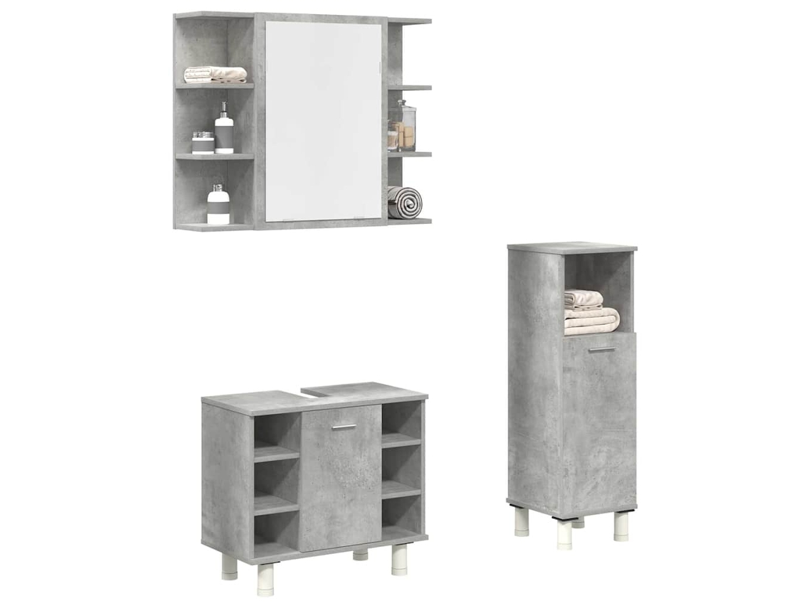 Vidaxl 3 Pcs Conj. Móveis Casa Banho Derivados Madeira Cinza Cimento