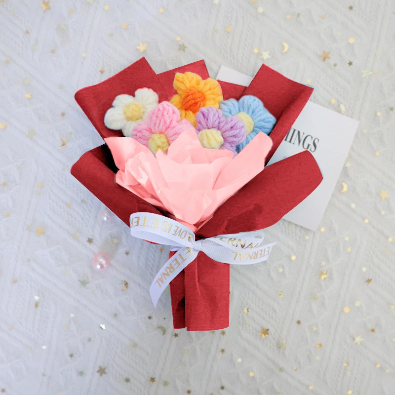 Buquês em Miniatura de Profiteroles de Crochê, Buquês Finalizados À Mão, Arranjos Florais Tricotados. MDUG