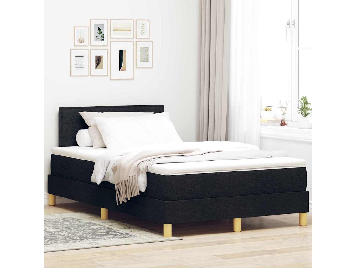 Vidaxl Cama Box Spring Led Com Fitas Led Preto 120 X 190 Cm Tecido