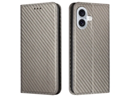 Capa Em Couro Pu Magnético Com Suporte Para Apple Iphone 16 - Cinzento