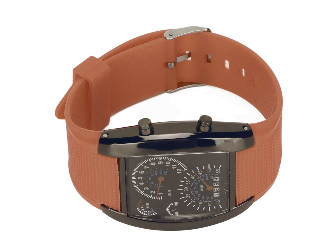 Relógio Eletrônico Led Digital com Pulseira Ajustável Design de Tabuleiro de Corrida Café