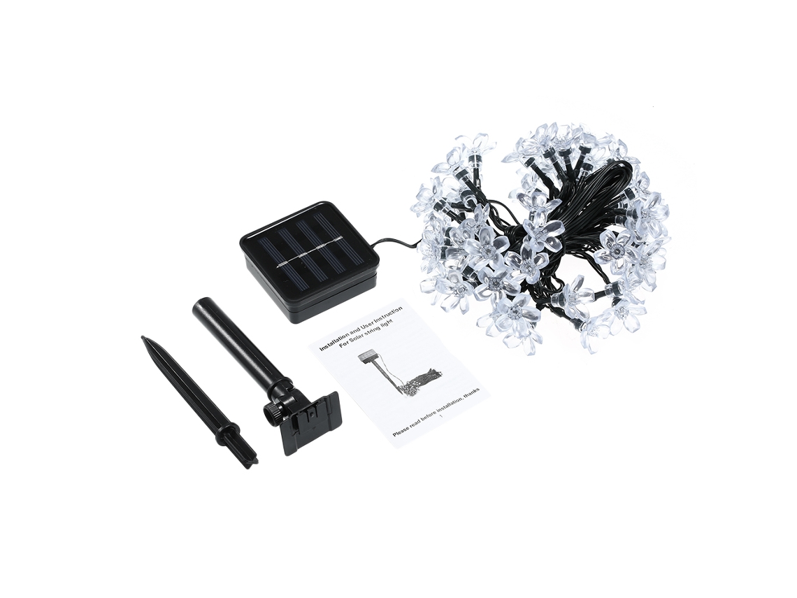 Luzes Solar 23ft 50 Led Flor De Pêssego 8 Modos Branco Quente