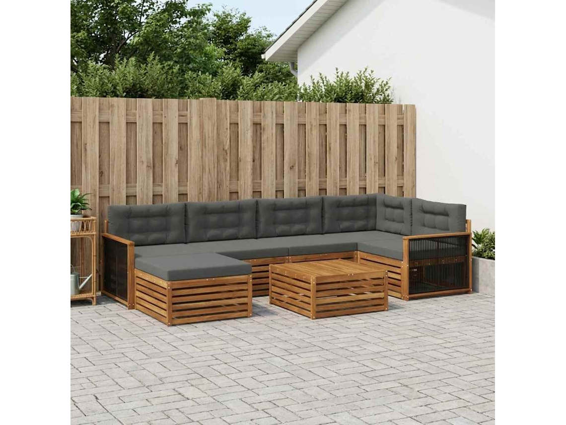 Vidaxl Conjunto De Sofás Para Exterior 7 Unid. Natural E Antracite