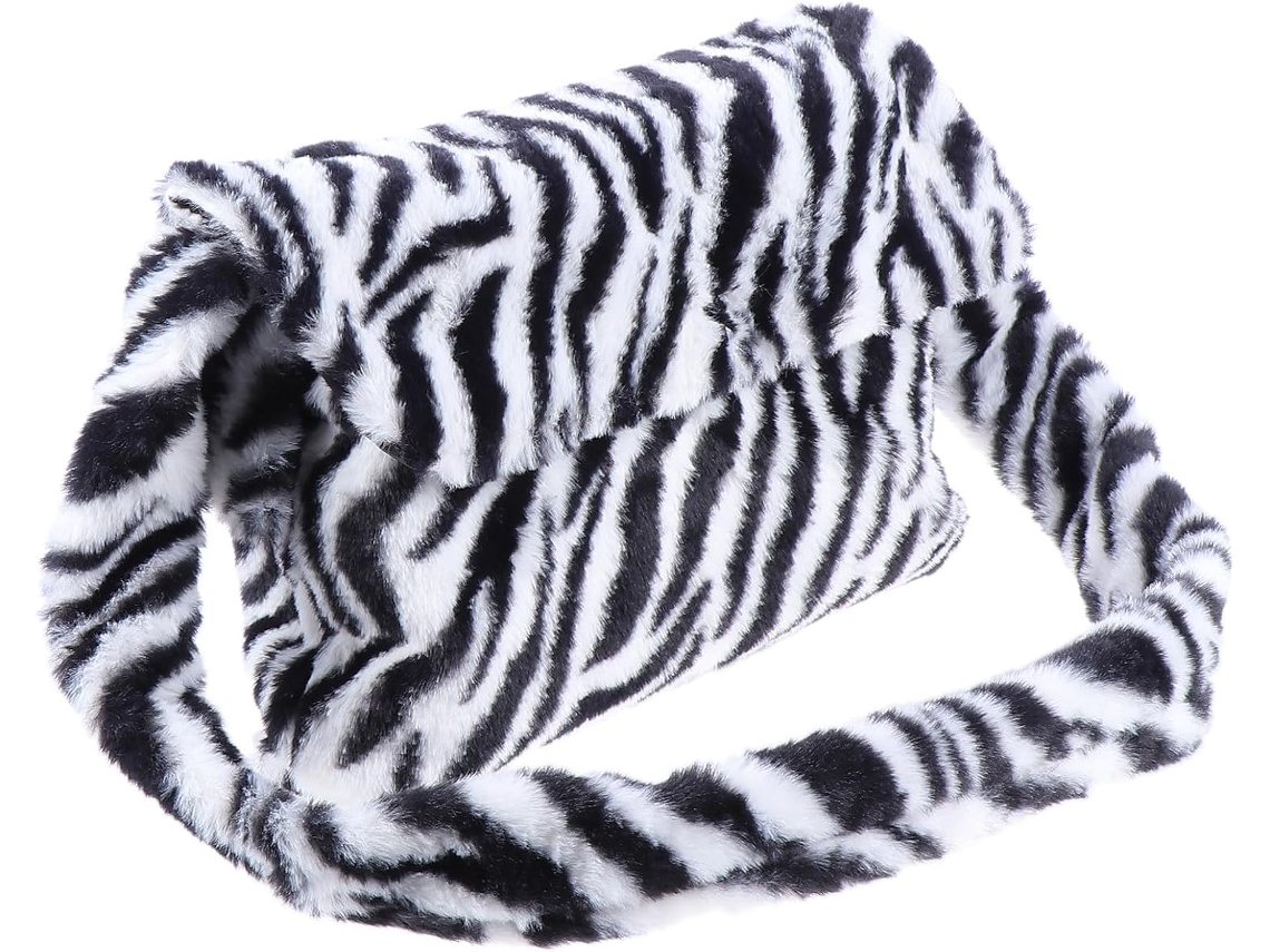 Bolsa Feminina De Pelúcia Com Estampa De Zebra E Fecho Magnético, Bolsa Prática Para Compras.