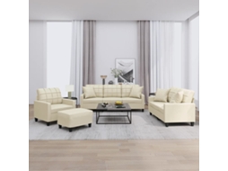 Vidaxl 4 Pcs Conjunto De Sofás Com Almofadas Couro Artificial Creme