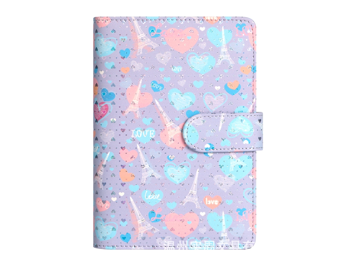 A6 Pu Leather Loose Leaf Notebook Love Eiffel Tower Design Macaron Style Travel Journal Purple