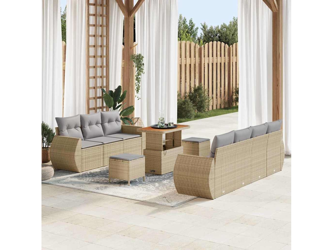 Vidaxl Conjunto De Sofá De Jardim 10 Pcs Bege E Cinza Claro Vime Pe